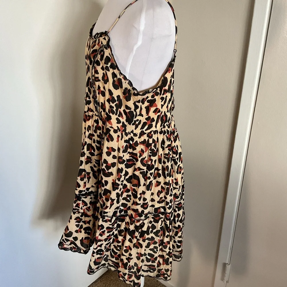 Urban Outfitters Hanna Leopard Print Scallop Ruffle Babydoll Dress Size L - Picture 5 of 7